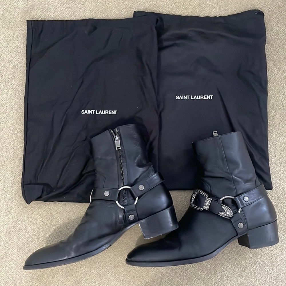 Mens saint laurent western collection Wyatt harness boots